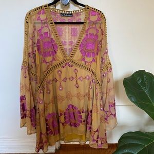 For Love & Lemons Mustard Long Sleeve Mini Dress